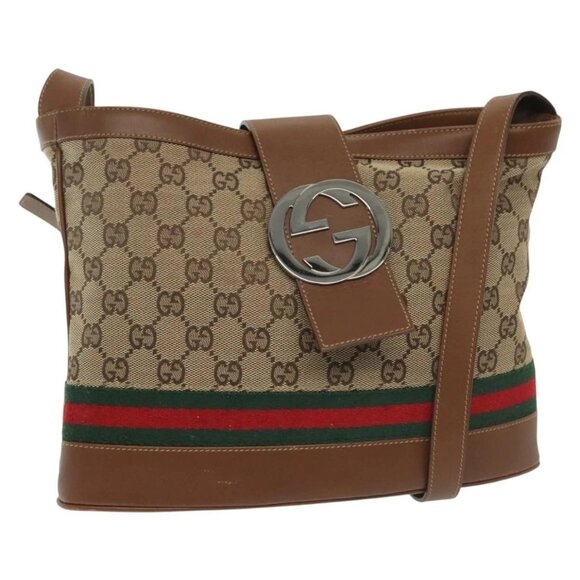 GUCCI GG Canvas Web Sherry Line Shoulder Bag Beige 2058 001 5000 Auth yk19452 - Picture 2 of 16